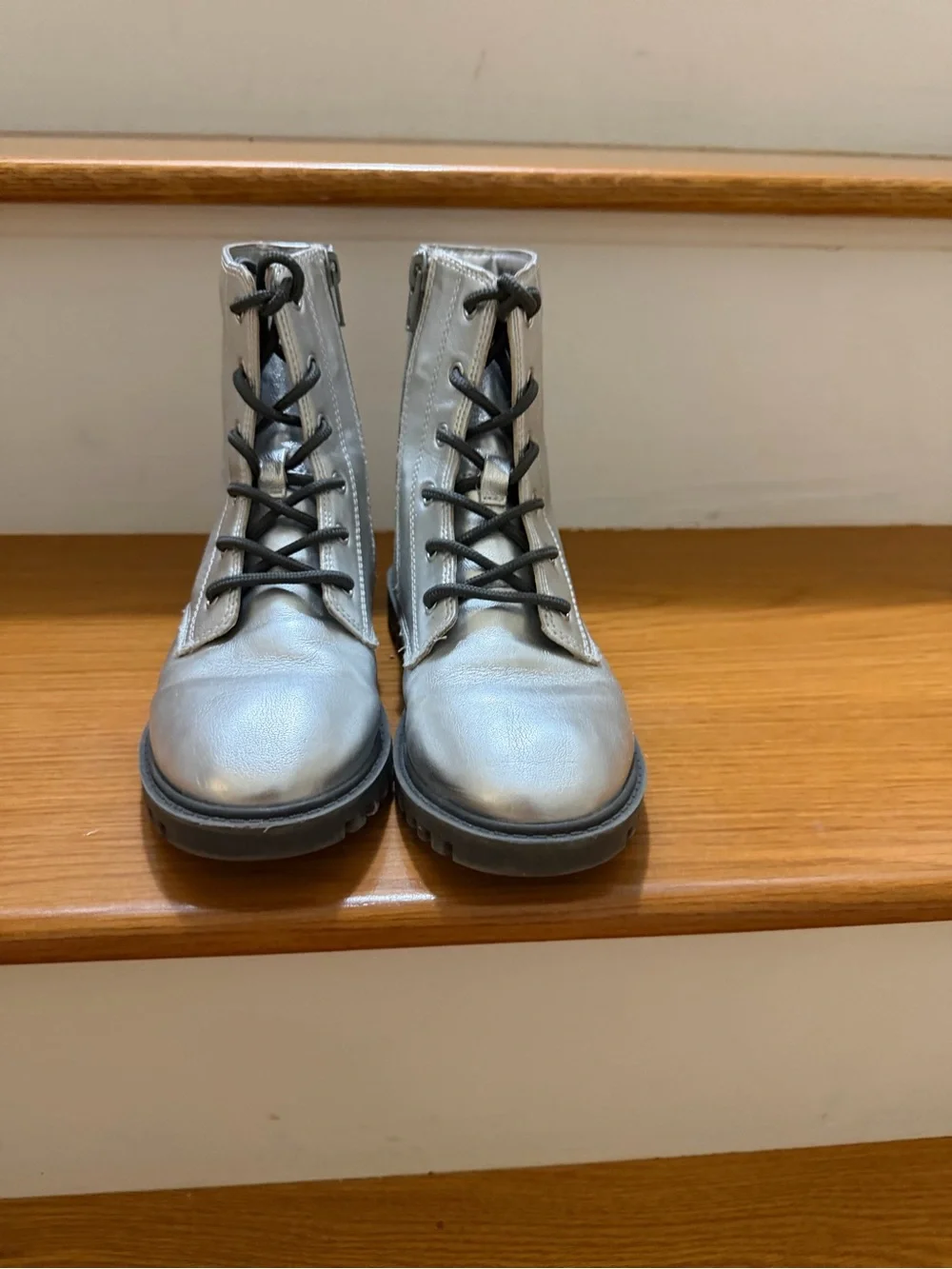 GAP Metallic Silver Lace-Up Combat Boots for Kids